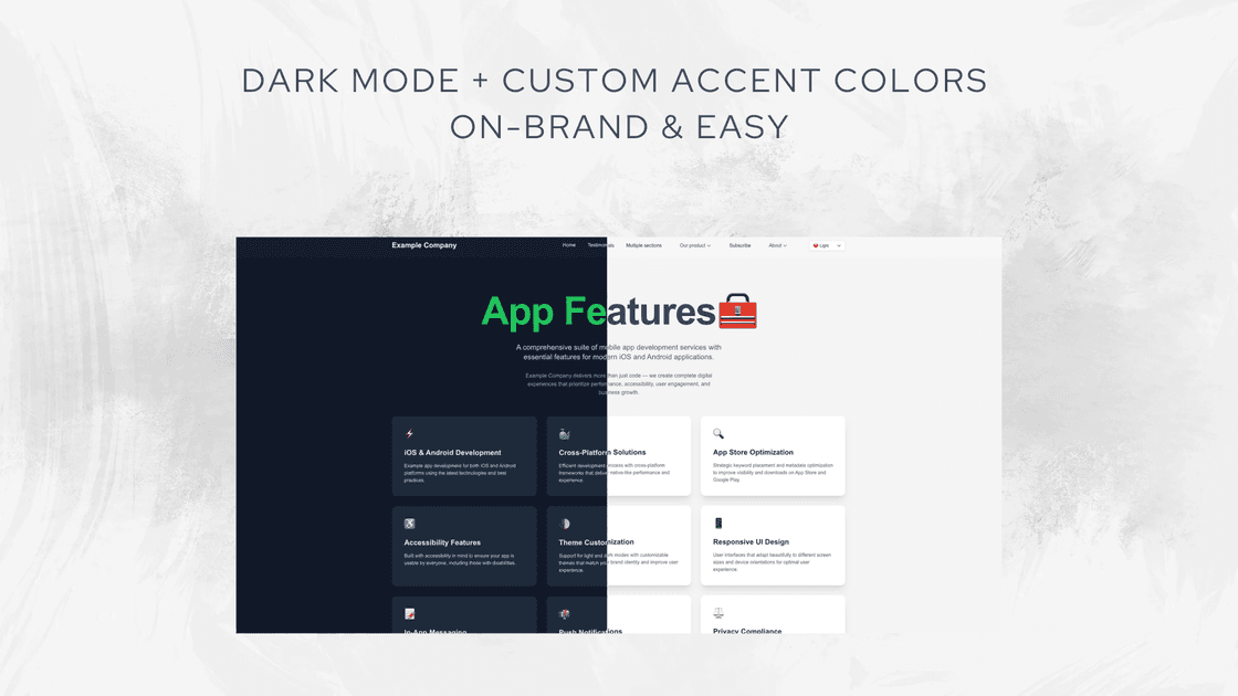 Happy Landing with pre-built pages, layouts and dark mode support
